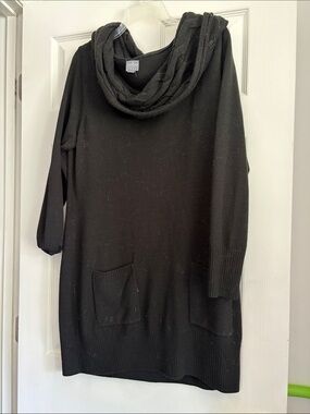 Soho Black Cowl Neck Sweater Dress with Front Pockets